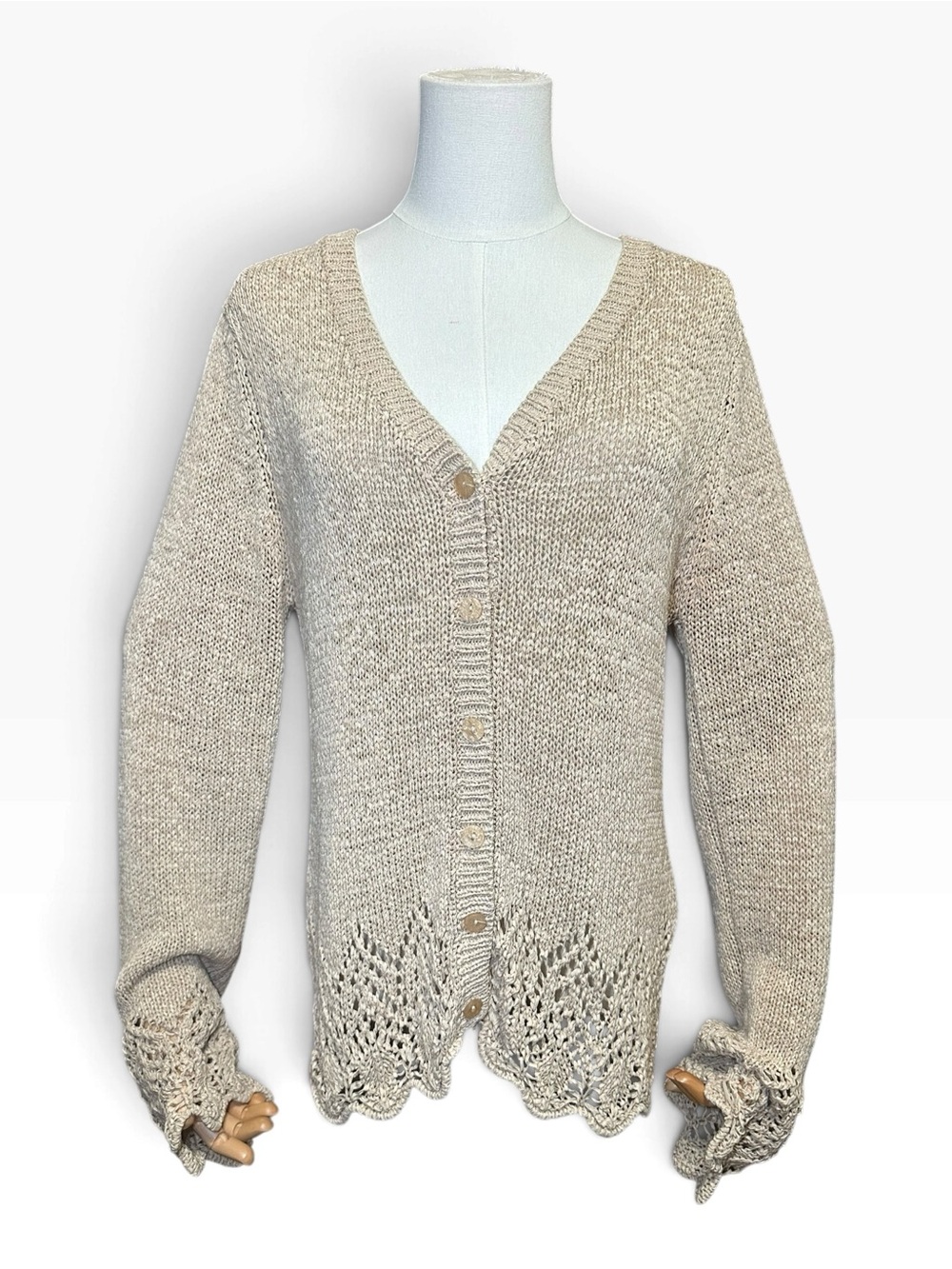 BCBGMaxAzria Beige V-Neck Button-Front Knit Cardigan - Picture 2 of 10